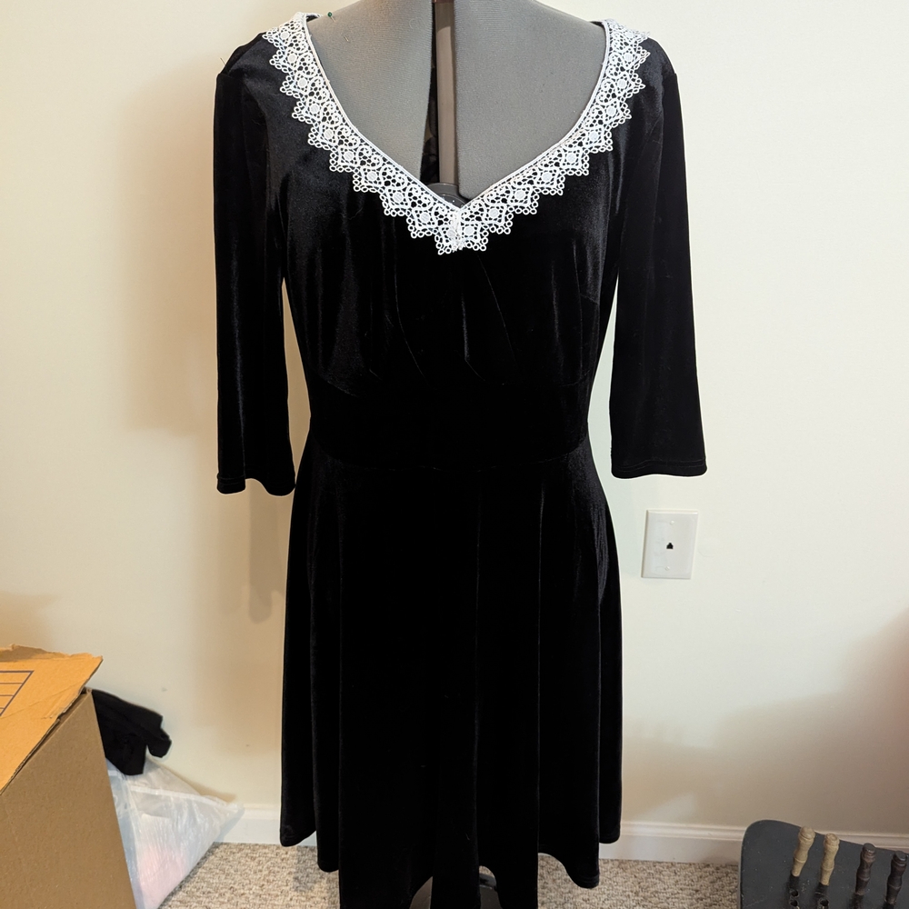 Black V-Neck Sundress with 3/4 Sleeves